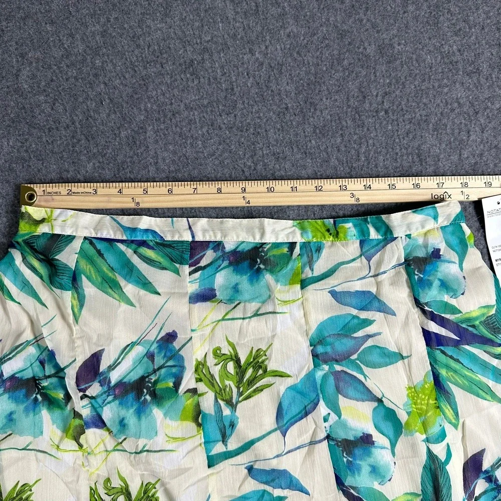 Notations Womens XL‎ Floral Chiffon Midi Skirt Teal Green Marez MYRK0358 NWT
